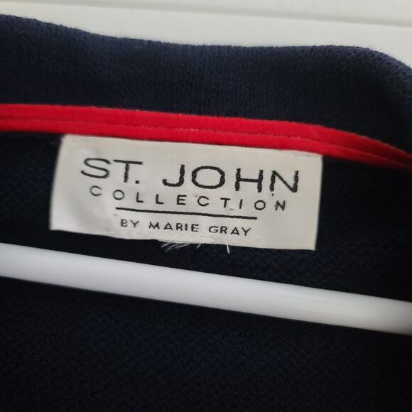 St John Navy Blue Red Gold Button Front Knit Cardigan Sweater Medium - Picture 5 of 5